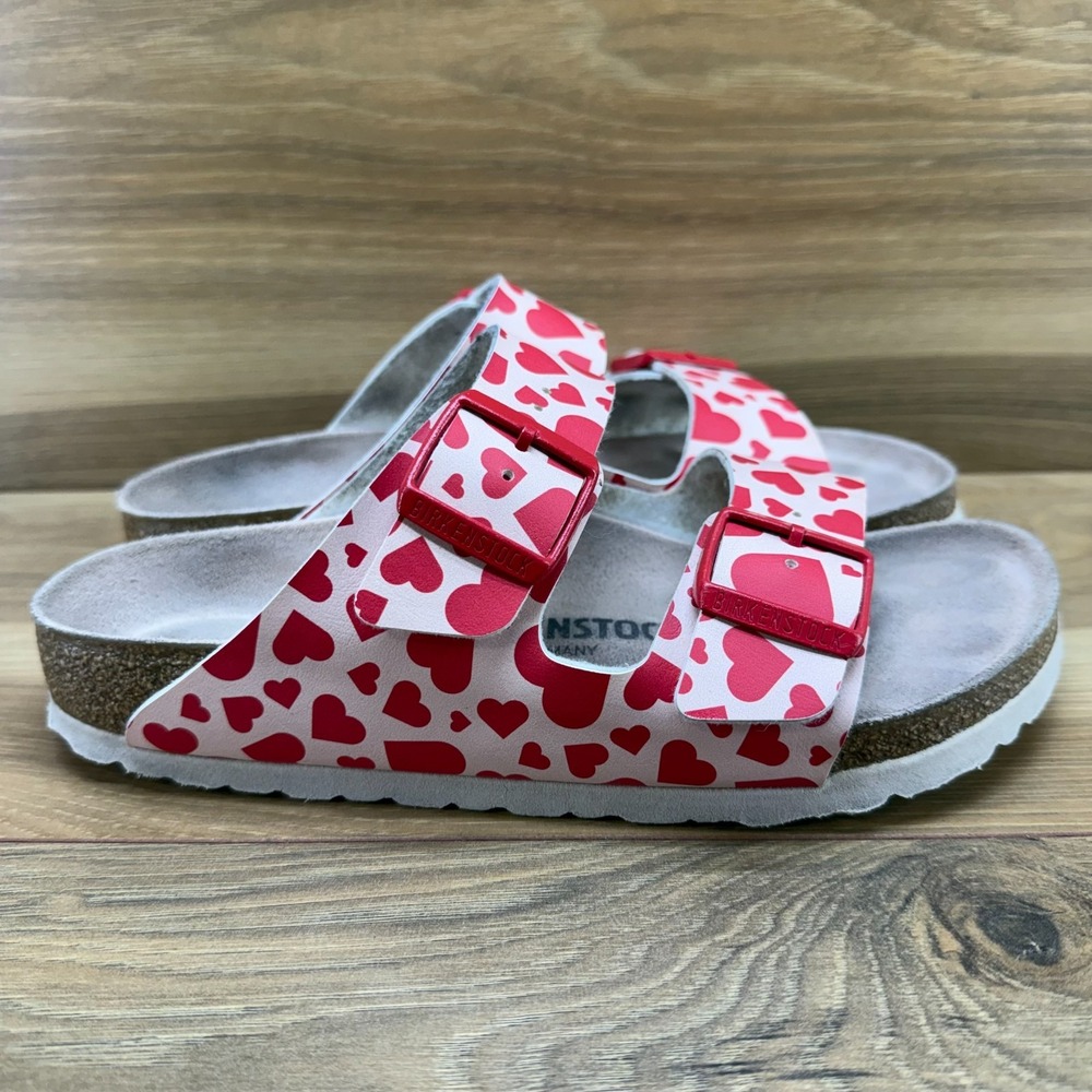 Birkenstock Arizona Sandals Hearts Red Pink Womens 6 N EU 37 Slide Travel Walk